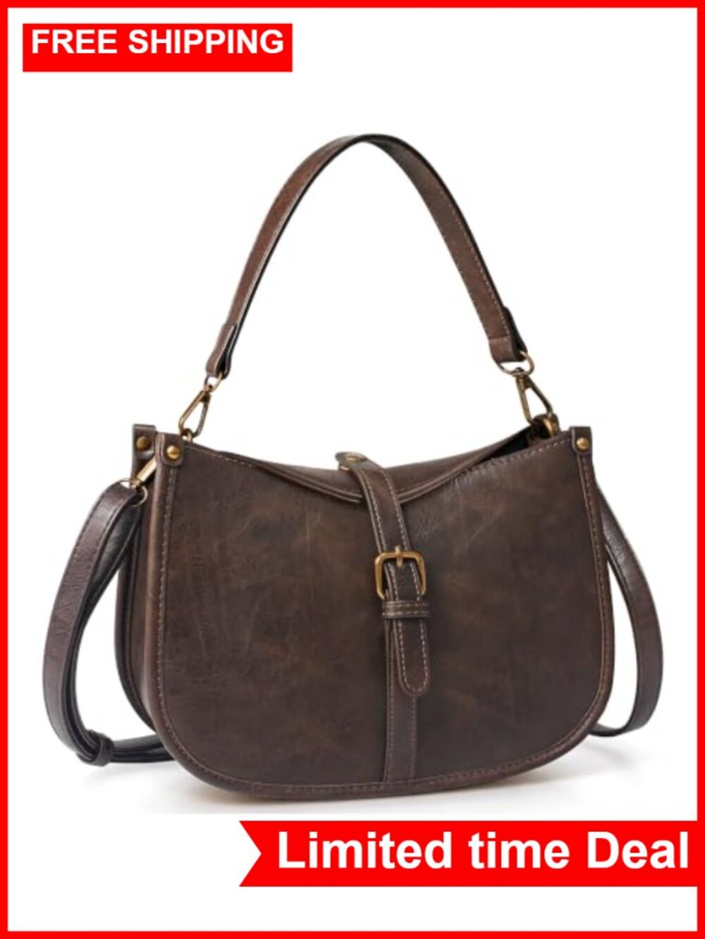 Vegan Leather Hobo Shoulder Bag Women Vintage Crossbody Purse
